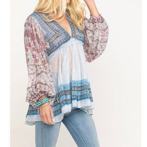 Free People Long Sleeve Boho Babydoll Top size S